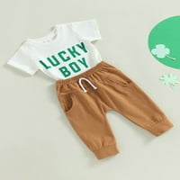 Amshibel Toddler Boy Girl Summer Clothes Comple, тениска с къс ръкав за печат + еластични панталони на талията st patricks ден тоалет