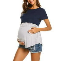 Разтягане на свободното време копринено кърмене ежедневно пачуърк многофункционални бременни жени тениски сини