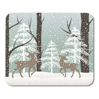 Синя живопис Зимна пейзажни елени сняг и дърво chrismas Mousepad Mouse Pad Pad Mouse Mat