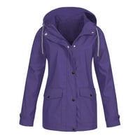 Tking Fashion Womens Plus Size Windproof Jacket Небрежно дълъг ръкав с качулка твърда водоустойчива дълга дъждобрана лилаво 2xl