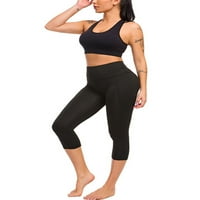 Cindysus дамски йога панталони с високи талия гамаши плътни цветни дъна тренировка панталони Tummy Control Jeggings Black XXL