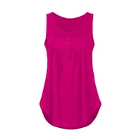 Летни върхове за дамски бутон Блуза с V-образно деколте без ръкави от твърдо розово 6xl