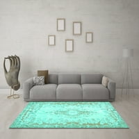 Ahgly Company Machine Wareable Indoor Rectangle Abstract Turquoise Blue Contemporary Area Rugs, 4 '6'