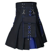 Frehsky Kilt for Men Design Sense Fashion Trend Шотландска празнична рокля Мулти цветна плисирана пола синя
