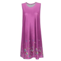 Рокли за жени с къс ръкав отпечатани къси слънчеви рокля v-образно лилаво 3XL