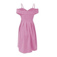 Жени къси без ръкави мода a-line солидна лятна халтер рокля розово l