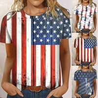 Американски знамена дамски върхове облечени ежедневни тениски печат всеки ден O Neck Tank Print с къс ръкав Workou Tees 4 -ти юли тениски за жени свободни годни за червено m