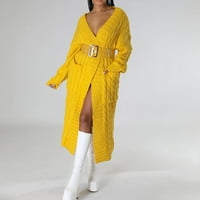 Hinvhai жена плюс размер Зимно палто Разчистване Жени с дълъг ръкав есен дълъг пуловер палто Кардиган Топс на блуза Жълти 6