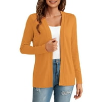 Huaai женски твърд цвят с дълги ръкави без бутони небрежни плетени пуловер жилетка оранжев XL