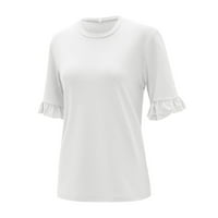 Xiuh жени с къс ръкав Небрежни тениски Лятна разрошна обикновена кръгла шия свободен прилепване на тий блуза върхове Графична тениска за жени бели s
