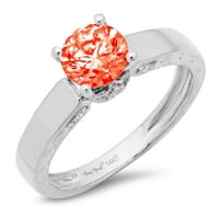 1.06ct кръгла изрязана червена симулирана диамант 14k бяло злато гравиране изявление Булчинска годишнина Ангажимент Сватбен пръстен размер 4.75