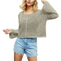 Dyegold пуловери за жени за жени с дълъг ръкав v пуловер на врата небрежно свободно прилепване на плътни плетени върхове е падащ мода