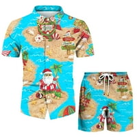 Uorcsa Soft Boho Beachwear 2-Piece Личност лято хавайски къси панталони Мъжки комплекти синьо