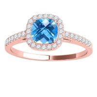 Mauli Jewels пръстени за жени 1. Каратски диамант и възглавница с форма на синя топаз пръстен 4-Prong 10K Rose Gold