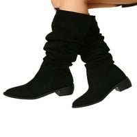 Lacyhop жени, които карат ботуши с широко калф ботуш коляно високи зимни обувки офис Плиски комфорт висок черно 8