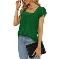 Жени летни върхове тениска с квадратни ширини твърди цветни двуслойни дантели с късо ръкав топ блуза зелено s, us size 4