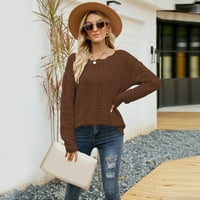 Aayomet Cardigan за жени облечени жени с дълъг ръкав халтер зарязване от рамо оребко плетка свободна ежедневна пуловер пуловер, кафяв S-XXL