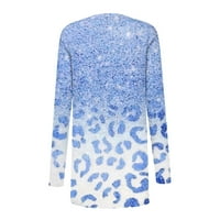 YUBATUO Женски моден ежедневен флорален принт с дълъг ръкав Midi Cardigan Jacket Coats for Women Blue 2XL