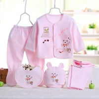 Новородено бебе момиче дрехи бебешки летни тоалети 90 -те тематични партита тоалети новородено бебе момче момиче дълъг ръкав + шапка + панталони + лигавици комплект розов един размер