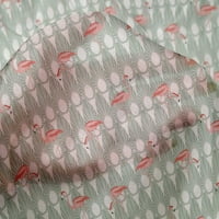 OneOone Silk Tabby Fabric Geometric & Flamingo Bird Print Sewing Fabric Bty Wide