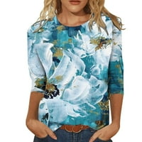 Женски градиентен щампа в ръкав кръг на шията тениска тениска блуза плюс размер, светлосиньо s