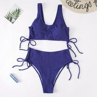 Guvpev Fashion Women's Sexy Backless Temperament Beachwear Split Bikini Swimsuit - Blue XXXL