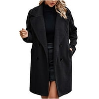 Deagia Womens Fleece Juge Winter Solid Color Top Button Pockets Трина плюшено палто с дълъг ръкав Женско яке XL 11844
