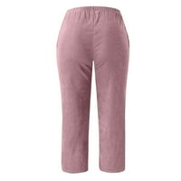 Небрежни панталони за жени на модата на жените небрежни плътни цветове Небрежни свободни панталони Прави панталони Бифуркирани широки джобни панталони Панталони Полиестер розово