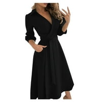 wofedyo рокли за жени чист цвят v-образно облъчване тънък тяло опаковка дълги рокли черни рокли за жени