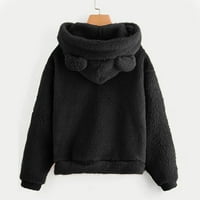 Суитчър с дълъг ръкав за жени топла мечка форма размита качулка пуловер дамски тениски черни черни