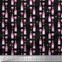 Соимой черен памук Poplin Poply Bottle & Wine Glass Bar Printed Fabric Wide