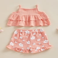 Aturuste Toddler Girls Shorts Комплект двоен слой камизол с еластична талия за печат на цветя шорти лятно облекло