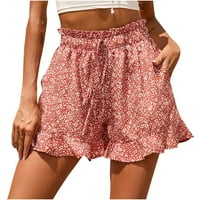 Mikilon Women's Summer Casual с джобове Дръпкане отпечатани ръбови къси панталони Дамски летни панталони Капри вино в продажба