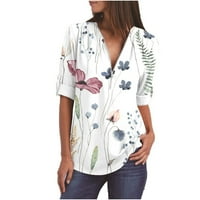 PBNBP ризи с дълъг ръкав за жени плюс размер цип v Врат се търкаля неравномерна подгъва флорална печатница върхове свободни прилепнали облечени блузи S-5XL клирънс