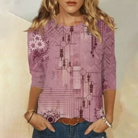 BABYSBULE Женски модни отпечатани върхове Разхлабени тениски ръкави Блуза кръгла шия ежедневни ризи сделки