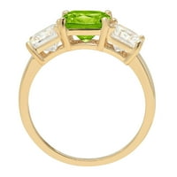 4.0ct Square Emerald Cut Green Natural Peridot 18K Жълто злато гравиране на гравиране годишнина Активност Сватба с три камък размер на пръстена 3.75