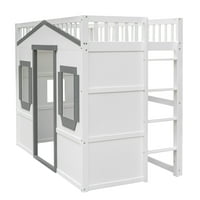 Двойно легло за таванско помещение с стълба, бяла и сива рамка