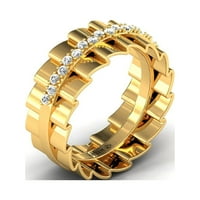 Диамантен дизайнер златен пръстен, годежен пръстен, 10k твърд жълт златен пръстен, подарък за мама