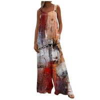 Gakvbuo комбинезони за жени Summmer Dressy Wedding Women Print Jumpsuit Pajamas Casual Buttons Pocket Leetleess Wide Long Pants