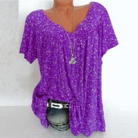 Аусисти женски върхове плюс размер с къси ръкави с v-образно печат блуза пуловер върхове риза тениска