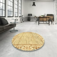 Ahgly Company Machine Pashable Indoor Round Abstract Yellow Area Rugs, 8 'Round