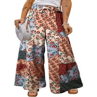 Eyicmarn жени бохемски панталони с широки крака небрежни свободни флорални принта еластични панталони с висока талия за улични дрехи за улично облекло