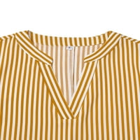Дамски риза от предния път R рокли v Neck Summer Midi рокля с дълъг ръкав слънчев разрез жени бохемски райета жълто s