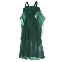 Хелоуин рокля за жени се занимава с разчистване Womne плюс размер солидно студено рамо пеперуда ръкав дантела нагоре Хелоуин рокля зелено