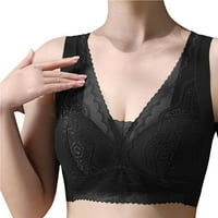 Сутиени за жени черни жени V Neck Lace Фиксирана чаша Широка рамо анти -дроп и страничен сутиен XL