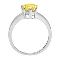 1. CT блестящ круша нарязана синтетична жълта моасанит 14k бял златен пасианс пръстен SZ 8.25