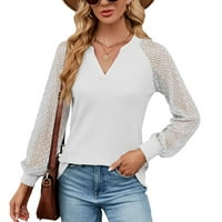 Жени ежедневни V Neck Threev Thrish Solid Blouse Loose Fall Basic Waffle Top