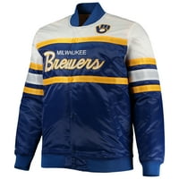 Мъжки Mitchell & Ness Royal Gold Gold Milwaukee Brewers Big & Tall Coaches Satin Full-Snap яке