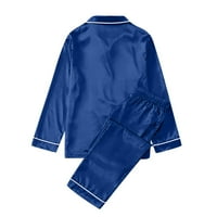 Дезенирани коледни пижами за семейни пижами родител-дете комплекти меки и комфортни блуза с дълъг ръкав и долни салони Сини XL
