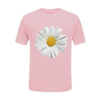 Женска риза плюс размер графични тийнейджъри с къс ръкав o врат, оралена тениска летни ежедневни върхове розови s
